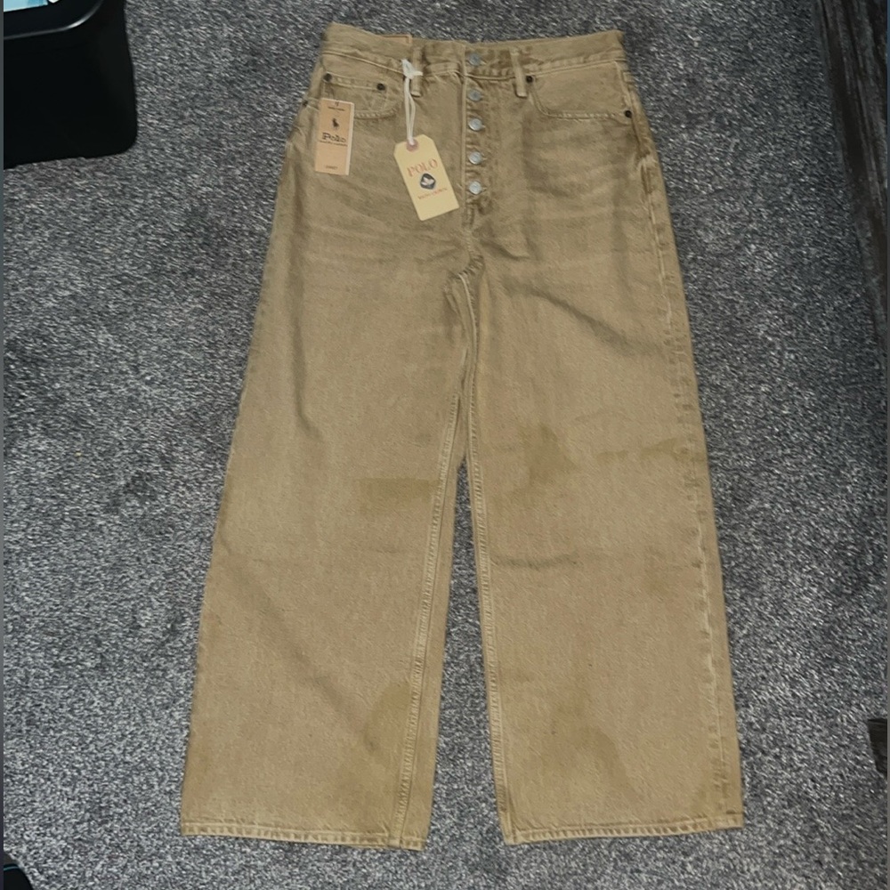 New Polo Ralph Lauren Wide Leg Cropped Button Front Jeans